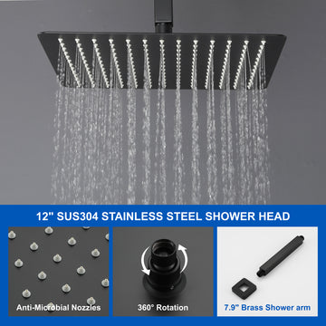 Ceiling Mounted Rain Shower System, SHAMANDA Luxury Brass Shower Faucet Set with 12 Inch Shower Head and Hand Shower
